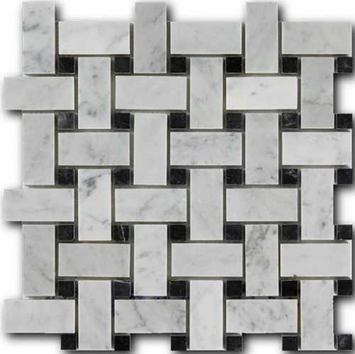 Мозаика Art&Natura Ceramic Bianco Carrara + Nero Marquina 3*6*1 30,5*30,5